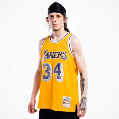 Mitchell & Ness 75th Anniversary Swingman Jersey Shaquille O'Neil Los Angeles Lakers Light Gold - Giallo - Maglia